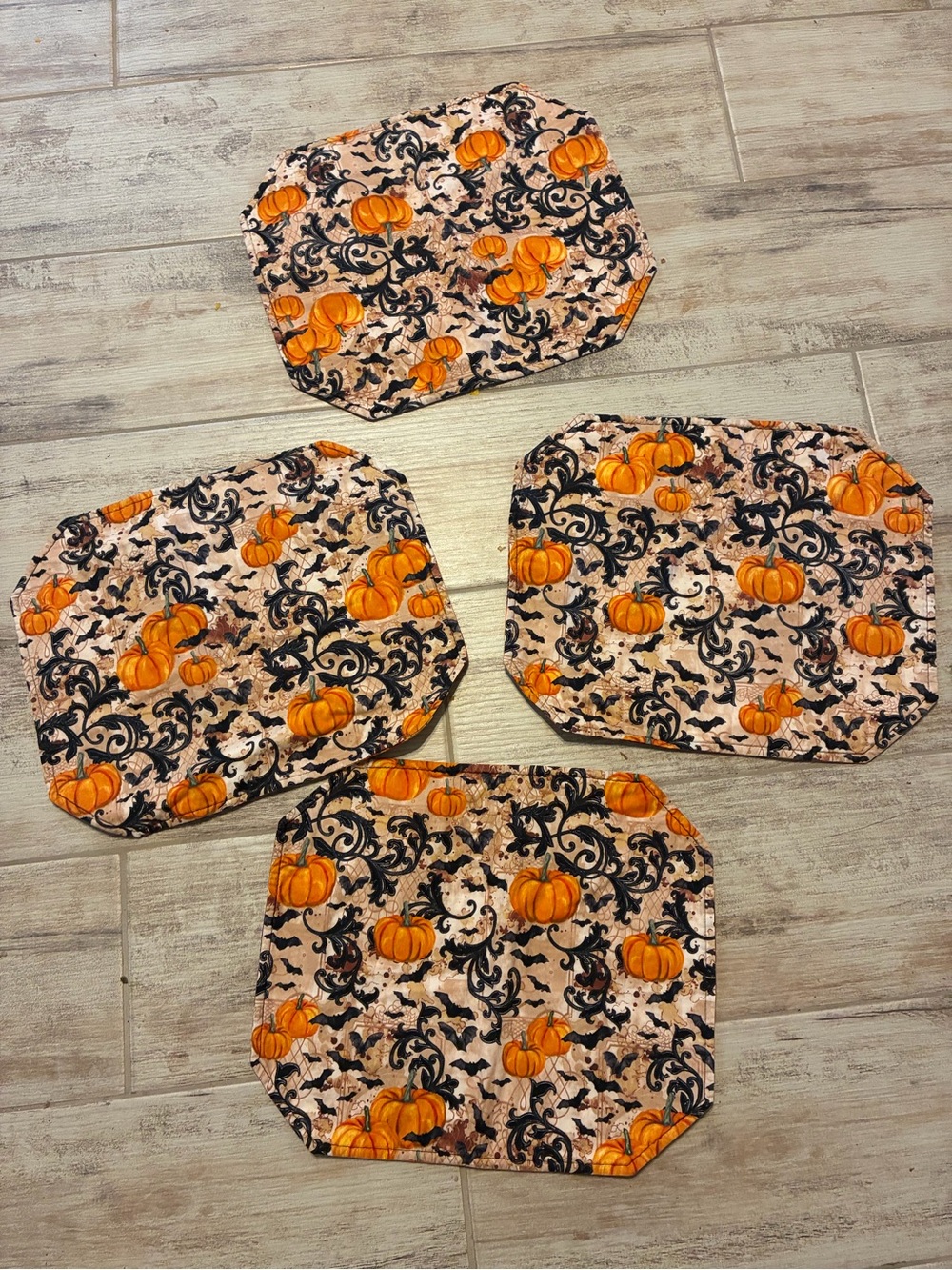 Quilted Reversible Halloween/Fall Themed Placemats Cloth (4)